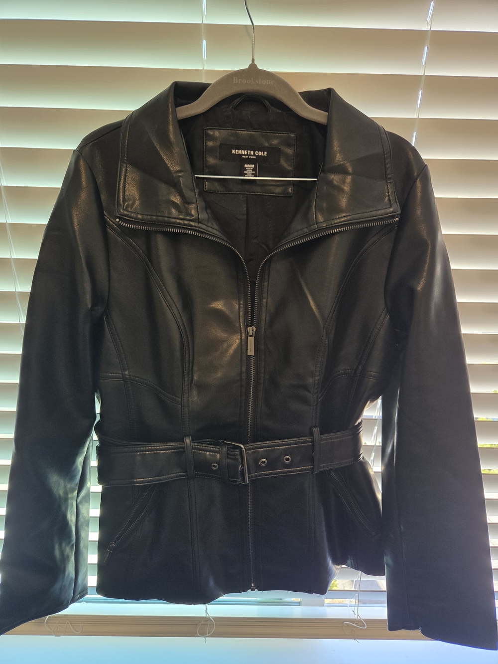 Kenneth Cole Black Belted Leather Moto Jacket